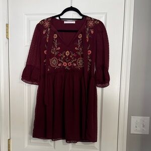 Zara Maroon dress size Small with embroidered floral pattern
